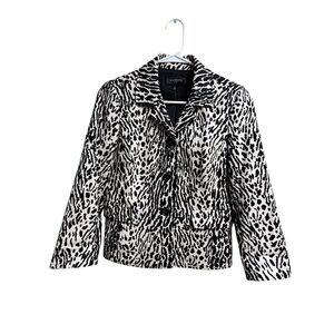 Talbots Petites 8P Black White Animal Print Jacket Blazer Cotton Spandex